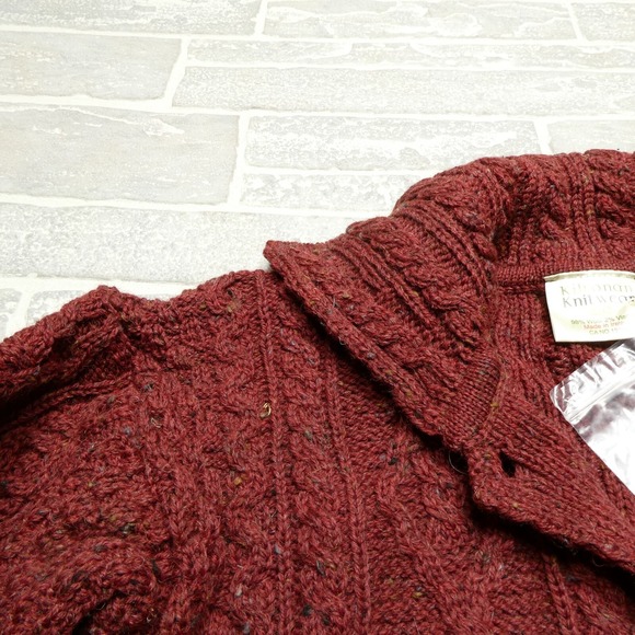 Kilronan‎ Knitwear Wool Sweater Womens Medium Red Long Chunky Cable Knit Ireland - Picture 4 of 11